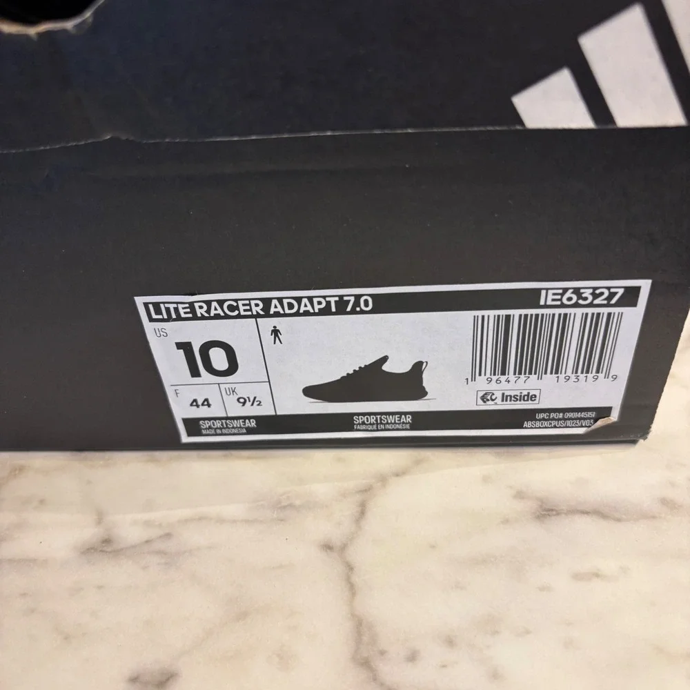 Adidas Lite Racer Adapt 7.0 Mens Sneakers Black Grey‎ Slip On IE6327 Size 10 NEW